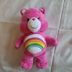 Care Bears 8.5"CHEER BEAR Plush Stuffed Animal Rainbow Soft Pink Fur Small 2014